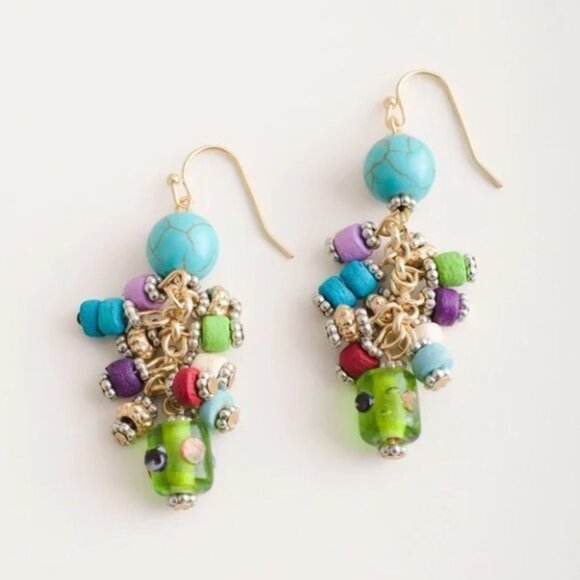 Chico's Jewelry - Chico's Cluster Earrings Beaded Turquoise Multi-Colored Handcrafted NWT